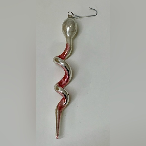 Early 20th Century Vtg Blown Mercury Glass Christmas Snake Tree Ornament - Picture 4 of 12
